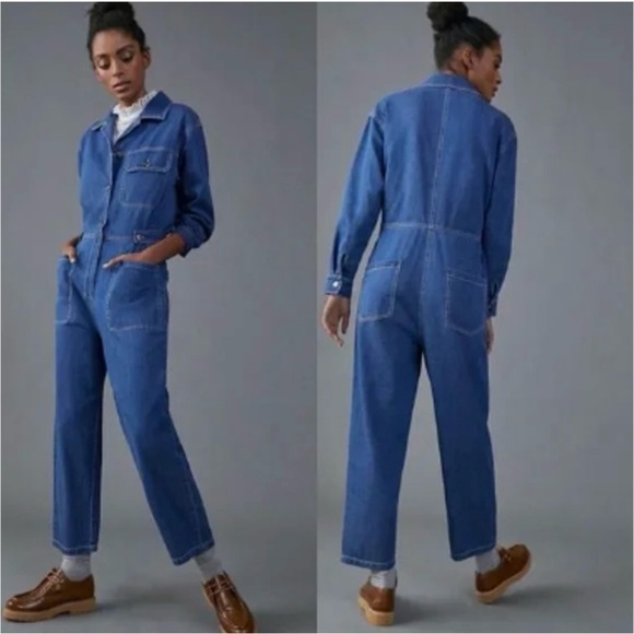 Anthropologie x Mare Mare Aya Denim Utility Long Sleeve Jumpsuit - Picture 2 of 11